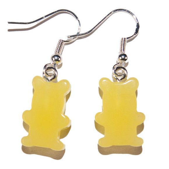 3=$25 Skeleton Gummy Bear Earrings Pastel Yellow Hypoallergenic 925 silver - Picture 2 of 3